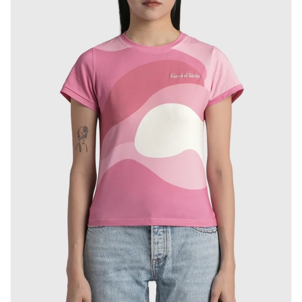 House of Sunny Paris Landscapes Slim T Shirt Pink